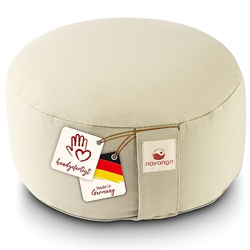 Navango® Cojín de Meditación para Yoga Color: Marfil I Altura 15 cm I Relleno de Espelta Algodón 100% Hecho a Mano en Alemania I Zafu Meditacion Accesorios para Yoga I Funda Lavable
