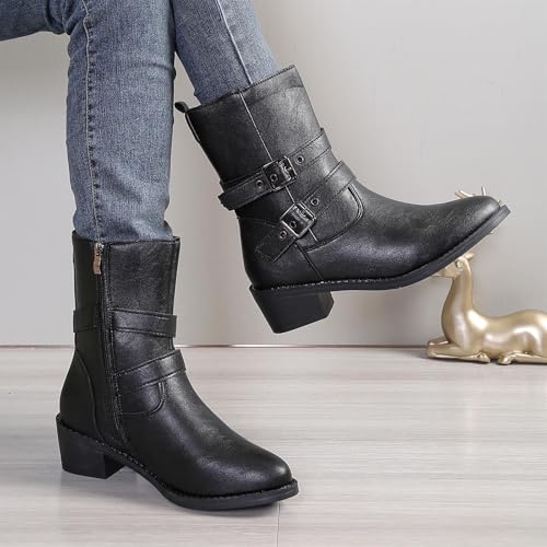 Bottes de combat en cuir souple pour femmes finitions sangle à boucle