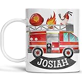 Kids Personalized Fire Trucks Mug Customize with Child's Name | Lightweight Unbreakable Cup |...