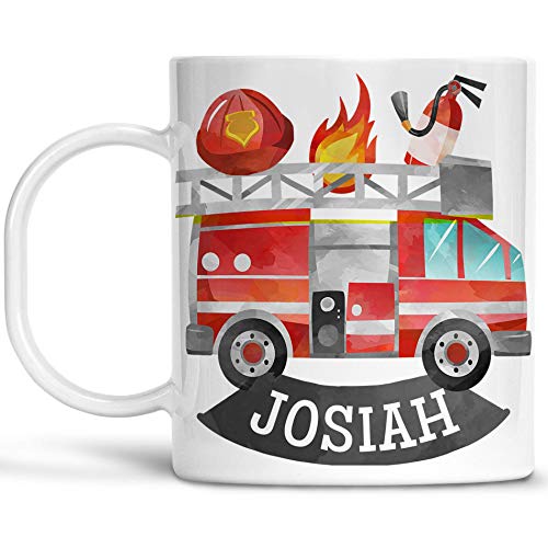 Taza para niños personalizada con camión de bomberos miniatura 1