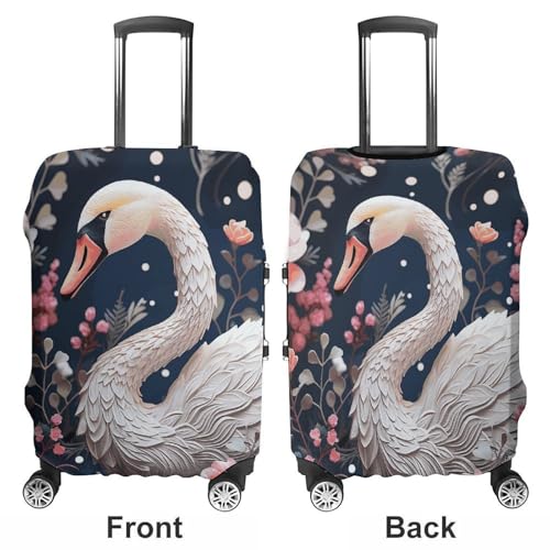 Floral Swan Elastic Luggage Cover Suitcase Protector for 19-32 Inch Suitcases | Universal Stretchable Travel Bag Cover | Anti-Scratch, Washable with Zipper Closure S3