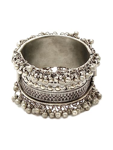 YouBella Jewellery for Women Celebrity Inspired Oxidised Silver Plated Cuff Bracelet Bangle for Women and Girls (Style 3)