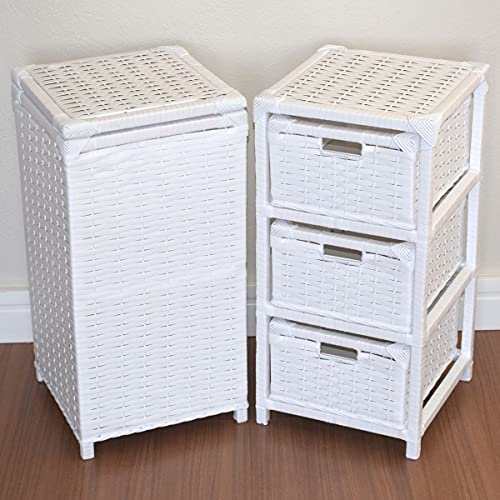 Kit Cesto Roupas e Gaveteiro 3 Gavetas Fibra Sintética 30x60 Branco