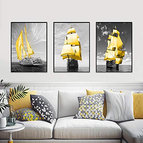 Impressions sur toile mer noir et blanc style nordique | 60x80cm 3 pièces décoration salon
