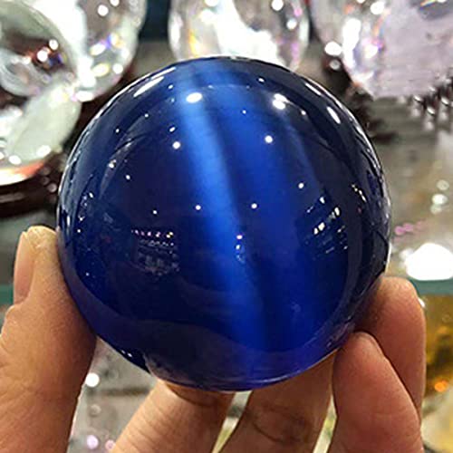 ECYC Ltd 1 Pcs 40mm Natural Quartz Sphere Cat Eye Crystal Ball Gemstone Healing Crystal Ball Polished Stone Balls for Feng Shui, Reiki, Meditation, Home Office Decoration, Bule