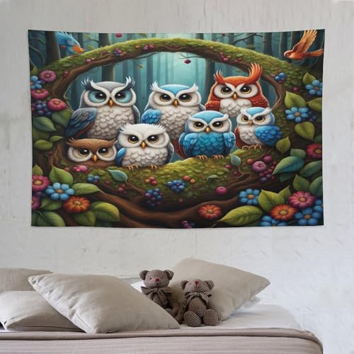 Tenture murale hibou 3D drap de fond esthétique chambre ado 150x230cm