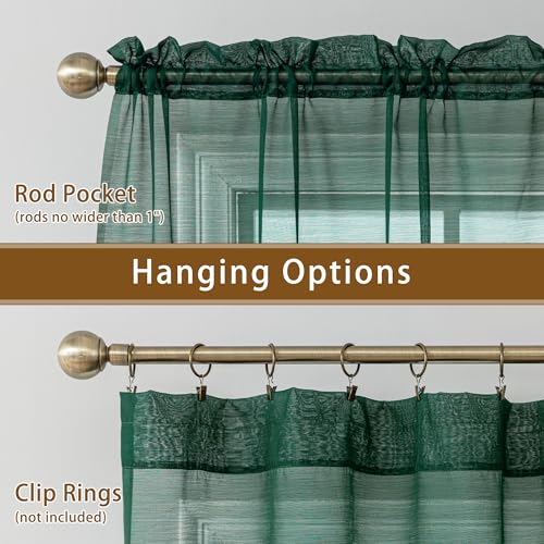 Image of Green Sheer Curtains 108 Inches Extra Long, Privacy Semi Sheer Curtains for Living Room Bedroom, Light Filtering Rod Pocket Voile Window Drapes 2 Panels Set, Each 42 inch W x 108 inch L