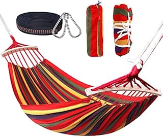 Nakeey Podwójny hamak 280 x 150 cm, hamak outdoorowy, do podróży, na kemping, wędrówki, do ogrodu, przenośny i oddychający, obciążenie do 300 kg, czerwone paski