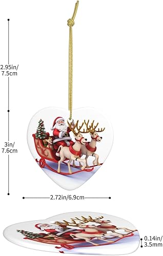 Miniatura 4 de Trineo de reno de Papá Noel, árbol de Navidad colgante de cerámica de doble cara, adornos de Navidad impresos en forma de corazón, colgantes de