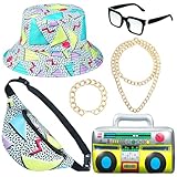 Hicarer 6 Pieces Hip Hop Costumes 80s/90s Outfits Accessories for Women Men Rapper DJ Costume Halloween Cosplay (Hip Hop)