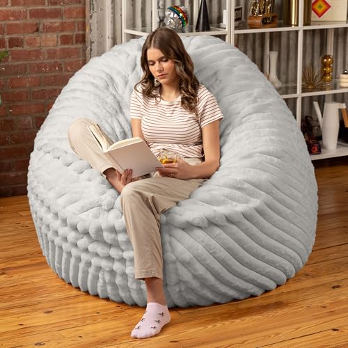 Image of Jaxx 6 Foot Cocoon - 2-in-1 Convertible Bean Bag Bed & Large Bean Bag Chair for Adults, Premium Luxe Faux Fur - Mondo Grey