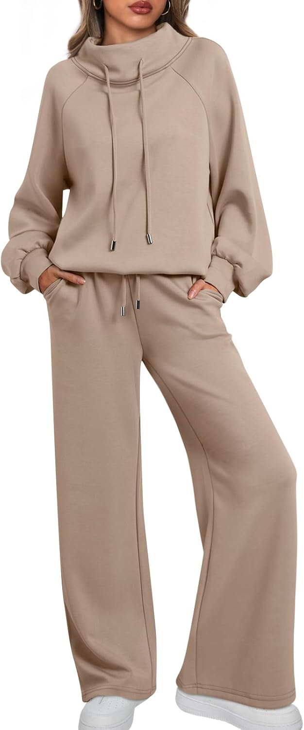 AUTOMET Lounge Sets for Women Sweatsuits 2 Piece Outfits 2025 Fall Drawstring Sweatshirt Wide Leg Sweatpants Tracksuit