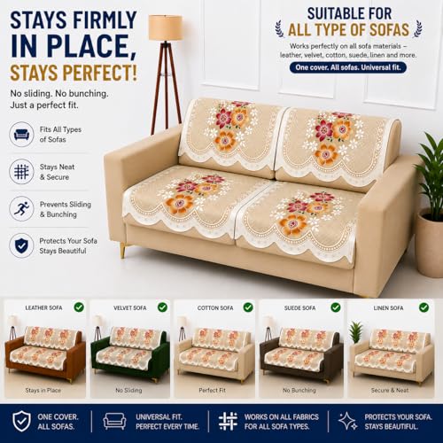Image of Homerz Premium 'Surya Series' Sofa Cover | Stylish Sofa Protector | Net Fabric | Anti-Stain & Washable Slip Cover Exact Size Antislip (Exclusive Yellow, 2 Seater, Seat Cover with Backrest)