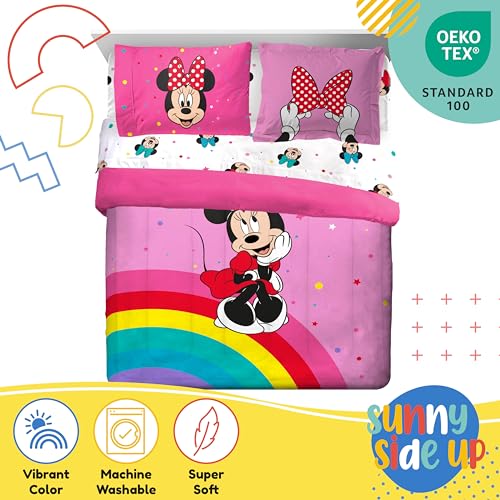 Image of Sunny Side Up Disney Minnie Mouse Full Comforter Set - 7 Piece Kids Bedding Includes Comforter, Sheets & Pillow Cover - Super Soft Rainbow Dots Microfiber Bed Set