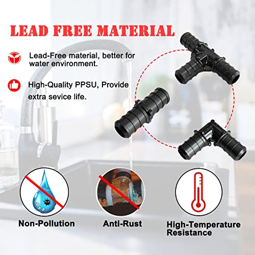[Pack of 45] 1/2\" Poly PPSU Barb Crimp Pex Fitting ASTM F-2159 Combo with 1/2\" inch 90-Degree Elbows [15 PCS], 1/2\" Tees [15 PCS], 1/2\" Couplings [15 PCS], Plastic Fittings for Pex Pipe - Thumbnail 3