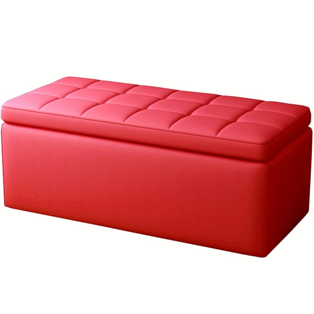 Pouf Repose-Pieds Coffre Rangement Cuir PU Rouge | Banc de Canapé Rectangulaire
