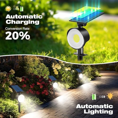 Image of XERGY Solar LED Spot Lights | Waterproof Outdoor Landscape Lighting | 3 Brightness Modes | Adjustable Head | 2 Install Options (Wall Mount & Ground Stake) | Auto On /Off for Garden, Lawn & Pathway