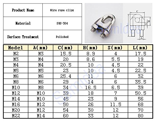 Samidea Pack Of 5, 8Mm 5/16-Inch Stainless Steel Wire Rope Cable Clamp Clips #TOP4