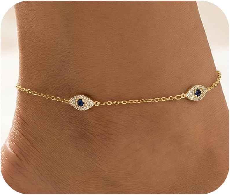 Dainty Anklets for Women, 14K Gold Plated & Sterling Silver Plated Ankle Bracelets, Adjustable, Waterproof & Hypoallergenic Summer Beach Foot Jewelry in Assorted Styles