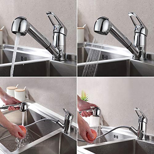 Auralum Einhebel Küchenarmatur mit 2 Strahlarten Geschirrbrause Wasserhahn Küche ausziehbar Spültischarmatur Armatur mit 360° schwenkbar Chrom Einhandmischer Mischbatterie für Küche - Image 3