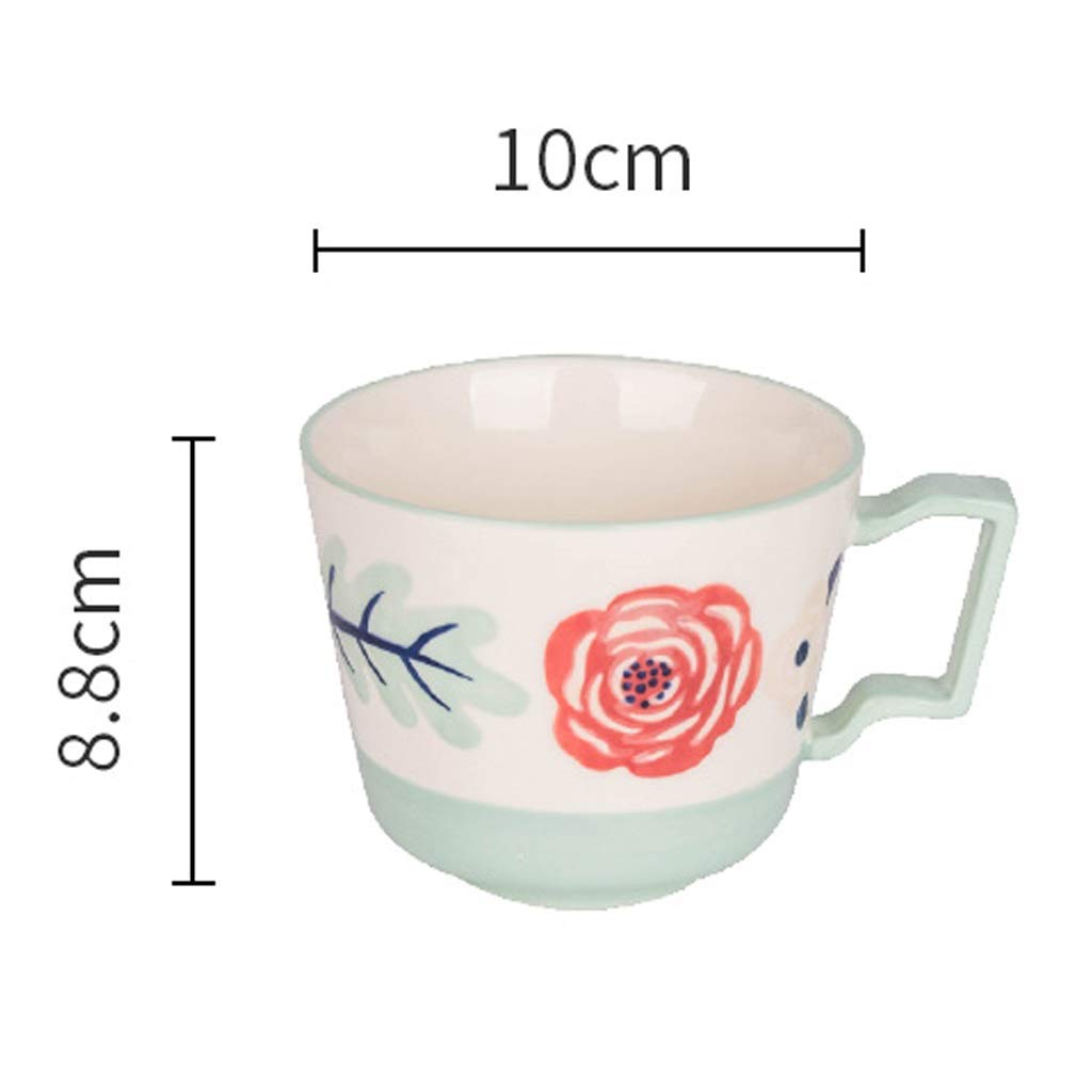 Kaffeetasse Schöne Blumen Bedruckte Tassen mit Henkel Keramik Kaffeetasse Set mit 4 niedlichen Geschenken (C)
