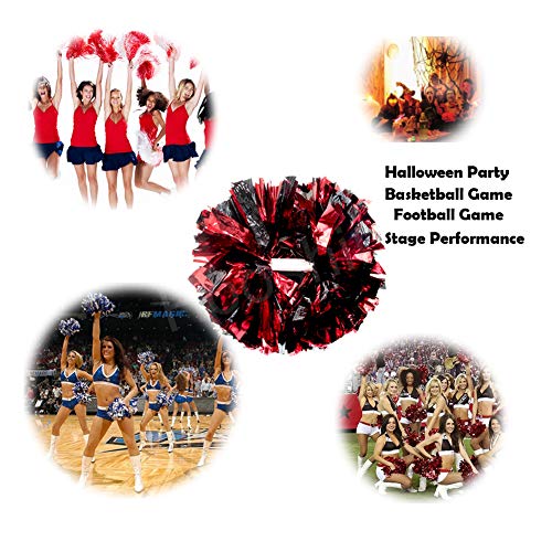 Hooshing 2Pcs Cheerleading Pom Poms Black And Red With Baton Handle For Team Spirit Sports Dance Cheering #TOP3