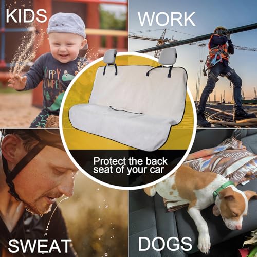 Image of Back Seat Cover for Car Trucks Van SUV Jeep,Waterproof Rear Bench Towel Seat Covers for Dogs and Kids,Automotive Backseat Protector (Off-White)