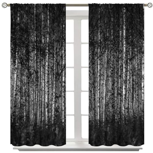 SHElifestyle Gothic Forest Window Curtains, Dark Scary Halloween Horror Window Treatments, Spooky Black Trees Window Drapes for Bedroom Living Room W72 X L63