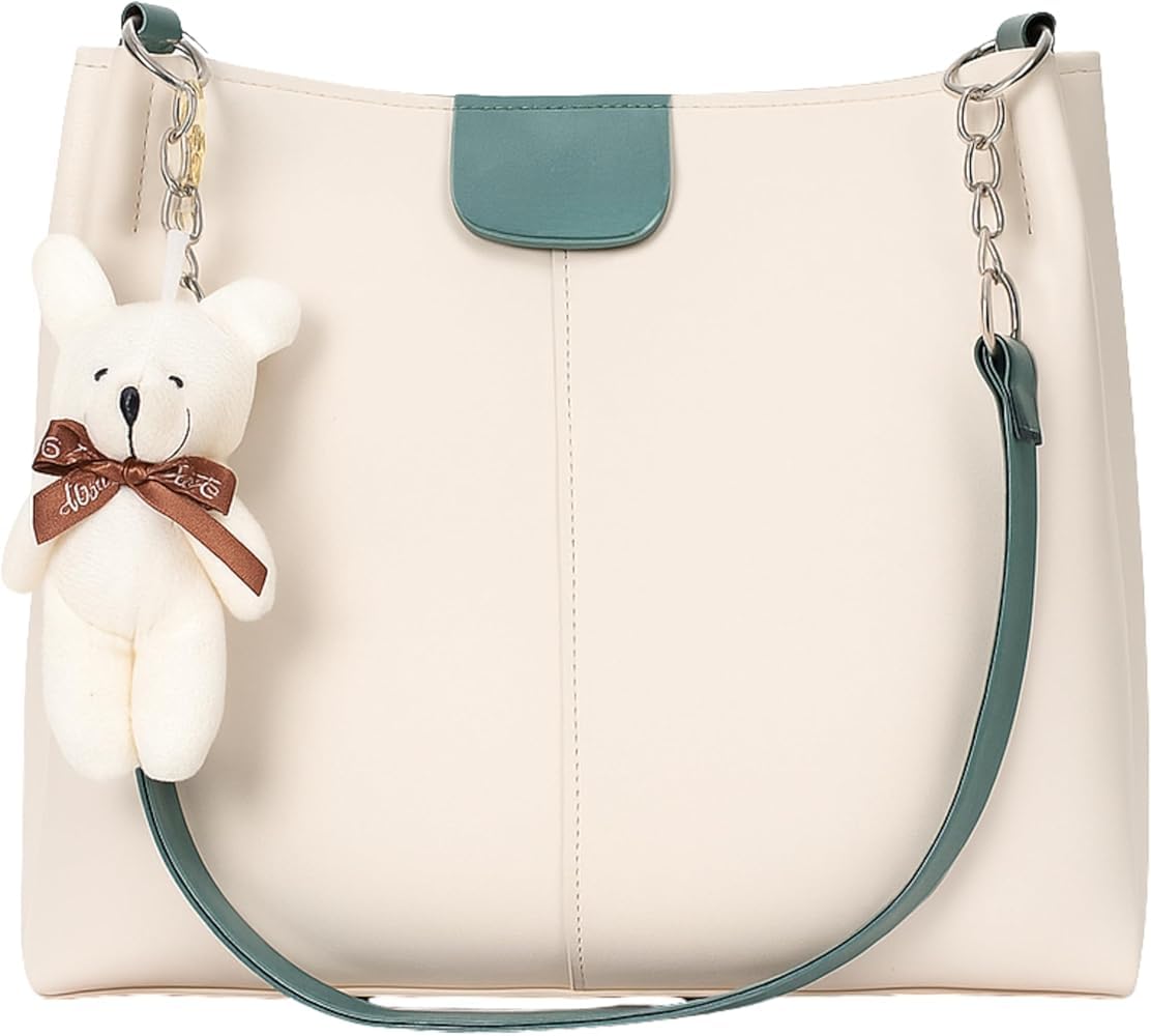 aesthetic handbags AESTHETIC Women’s Shoulder Handbag | Elegant PU Leather Tote with Chain Strap & Teddy Charm | Stylish Daily Use Purse for Office, College & Casual Outings-T-05-picture-32