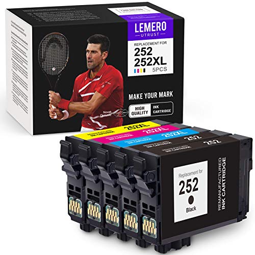 LemeroUtrust Remanufactured Ink Cartridge Replacement for Epson 252XL 252 T252XL T252 use with Epson Workforce WF-7710 WF-7720 WF-3640 WF-3620 WF-7210 WF-7610 (Black, Cyan, Magenta, Yellow, 5-Pack)