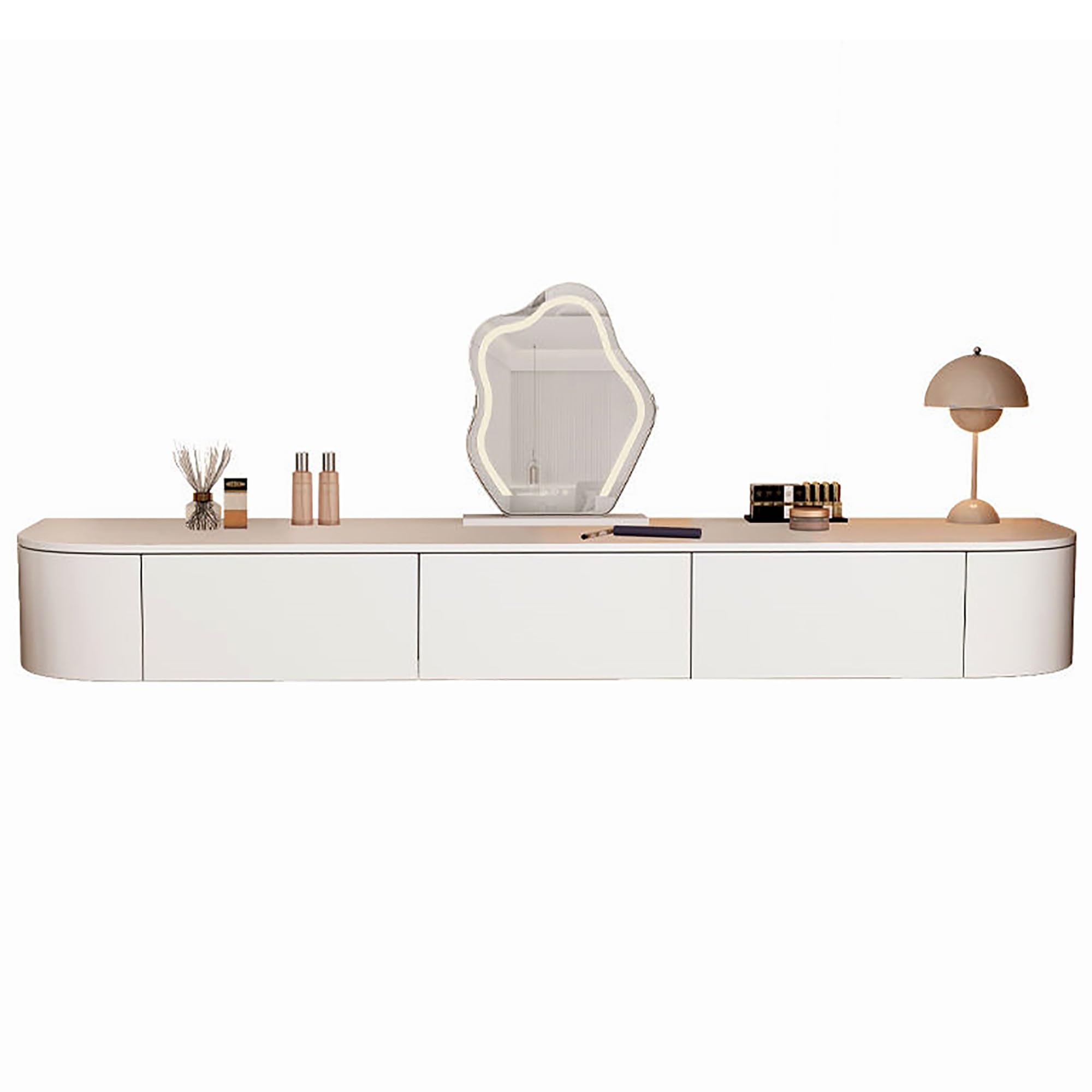 asdchZen Wall-Mounted Floating Vanity With Mirror Space-Saving Dressing Table & Nightstand Stylish Wall Desk & Storage Cabinet For Bedroom