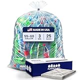 Plasticplace Contractor Trash Bags 55-60 Gallon │ 3.0 Mil │ Clear Heavy Duty Garbage Bag │ 37.5