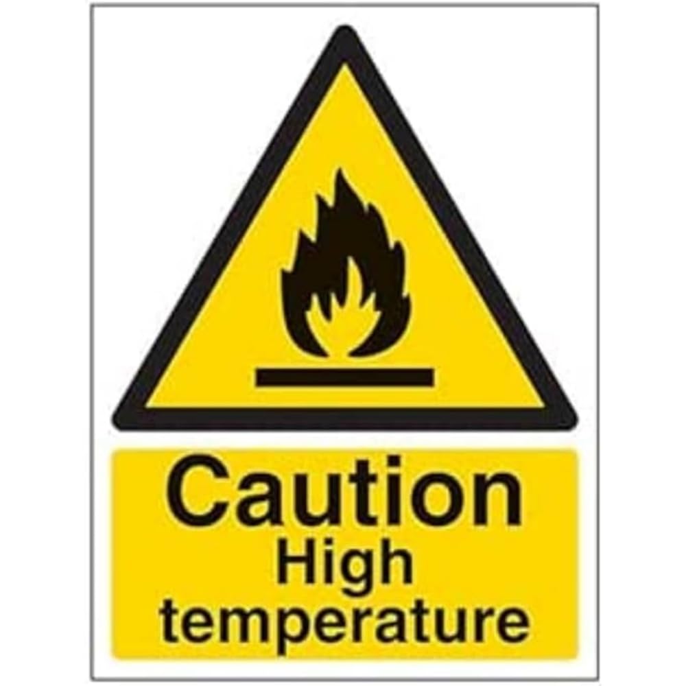 V Safety Caution High Temperature Sign - 150mm x 200mm - Self Adhesive Vinyl