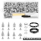 556 PCS Punk Studs for Clothing,Square Pyramid Studs Round Dome Rivets,10 Size Metal Spikes and Studs Leather Rivets for Craft,DIY Punk Style Decoration for Clothes Shoes Belts Dog Collar