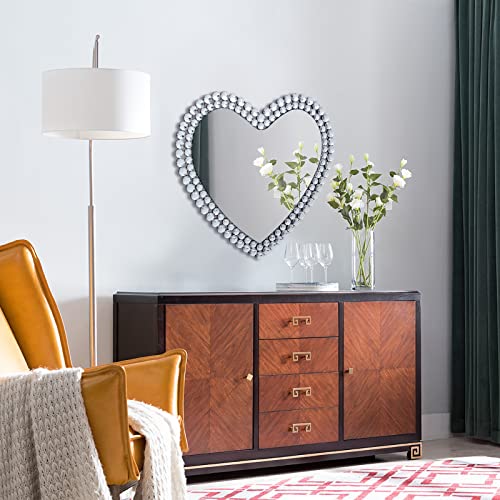 Bst Furnh Heart Mirror Wall Decor 24 Inch Heart Shaped Mirror Decorative With Glass Heart Crystal Framed Heart Vanity Mirror For Wall Silver Large Wall Mirror Frameless Mirrors #TOP2