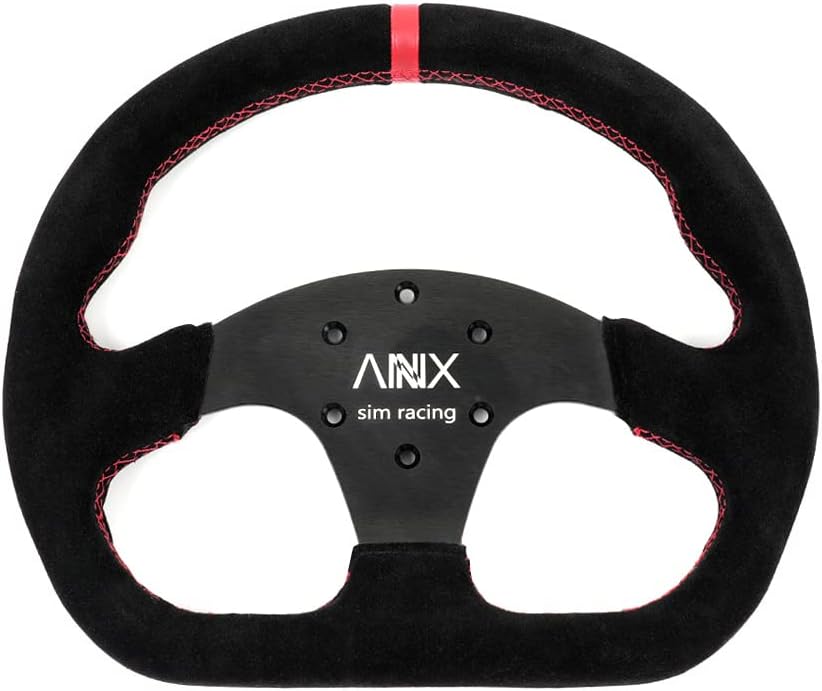 RASTP D-Shaped Racing Steering Wheel, 12.8"/325mm Suede Leather Race Style Sim Racing Steering Wheel(Black with Red Stitch)