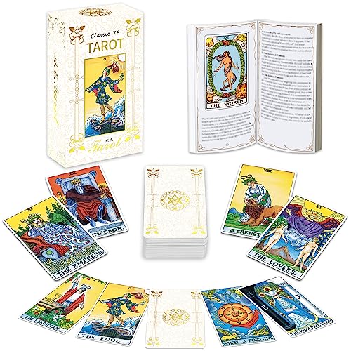 IXIGER Tarotkarten und Buch für Anfänger, Tarotkarten mit 165 Seiten Anleitungsbuch, 78 bronzierende Tarotkarten Deck für Anfänger und erfahrene Leser, klassisches Tarot-Karten-Deck-Set mit weißem