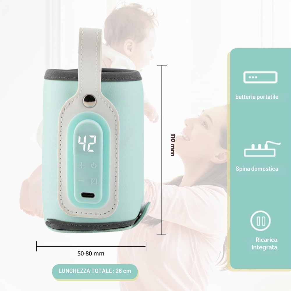 Scaldabiberon portatile, scaldabiberon USB con display LCD, temperatura regolabile, borsa scaldabiberon scaldavivande, scaldabiberon scaldabiberon termostato scaldabiberon per tutte le bottiglie