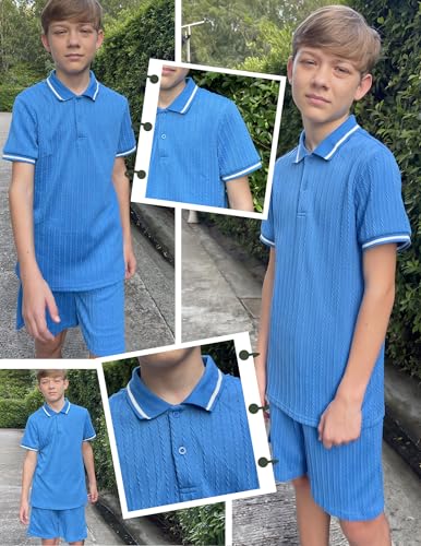 Image of Arshiner Boys 2 Piece Outfits Button Polo Shirt & Elastic Shorts 4-13 Years