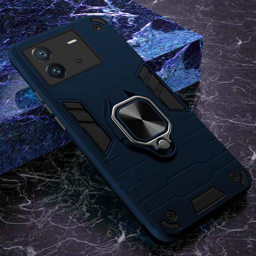Image of AESTMO iQOO Neo 6 5G Back Case Cover | Tough Armor Bumper | Ring Holder & Kickstand in-Built | 360 Degree Protection Cover for iQOO Neo 6 5G (Blue)