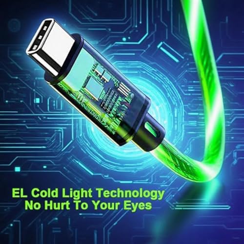 Image of USB Type A to Type C PD Fast Charging Cable Phone Charger High Data Speed Visible Light Up Current Flowing for All USB C Device-39Inches Green.