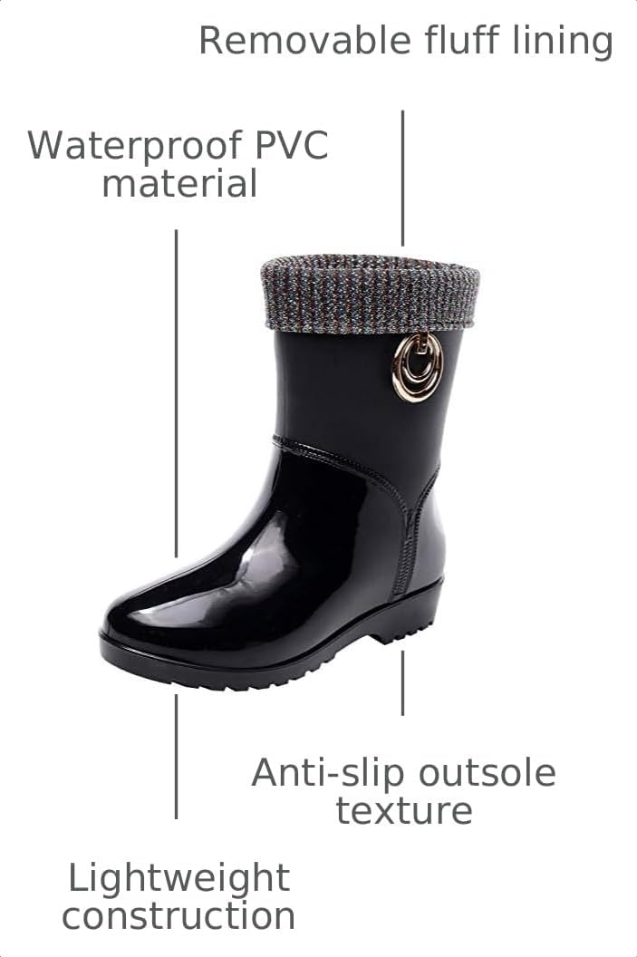 Women's Mid-Calf Rain Boots with Removable Lining