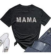 MUPAOLO Womens Mama Shirt Fashion Leopard Mama Graphic Tee Shirts Loose Fit Summer Casual Tops Tees