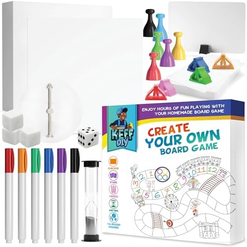 KEFF Make Your Own Board Game Set - DIY Blank Game Board Kit with...