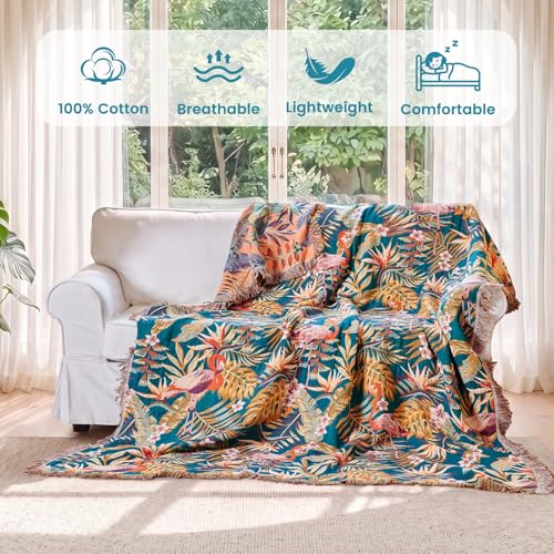Image of MSGKV Boho Throw Blanket 60 inchx80 inch 100% Cotton Jungle Animal Throw for Couch