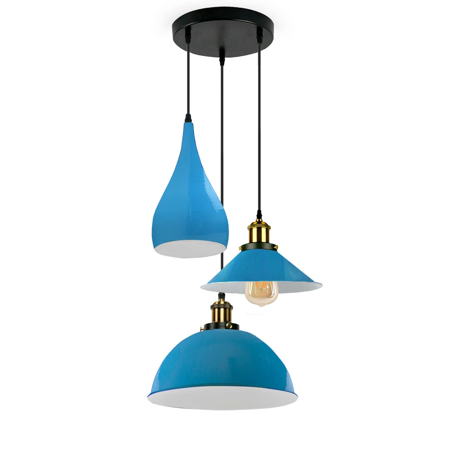 LEDSone Retro Industrial Pendant Lights with Metal Shade, E27 Holder Kitchen Light Fixture 3 Style Lampshade Mount Ceiling Hanging Lamps for Dinning Room