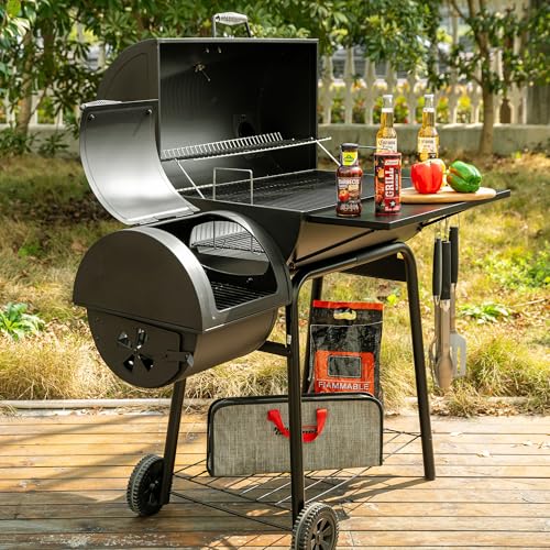 Royal Gourmet CC1830SC Charcoal Grill Offset Smoker with Cover, 811 Square Inches, Black, Outdoor Camping