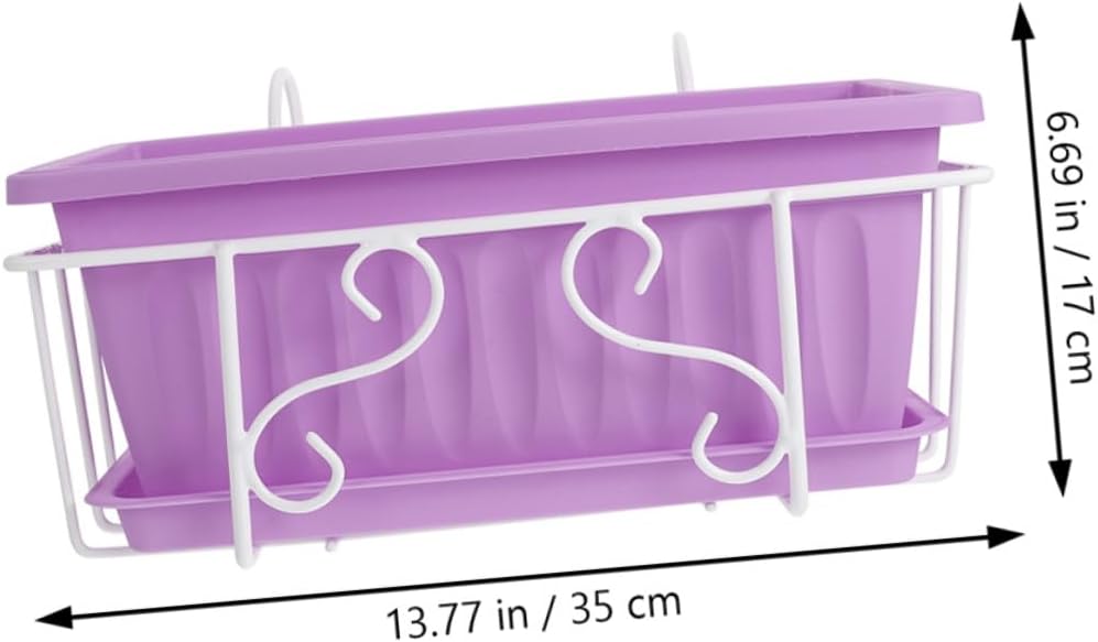 NUOBESTY Rectangular Hanging Planter Pot with White Iron Bracket and Tray, Medium Purple Resin Flower Pot for Indoor Garden, Balcony Vegetable and Succulent Planting Holder