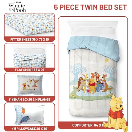 Image of Disney Winnie The Pooh Twin Comforter Set 5 Piece Kids Bedding, White