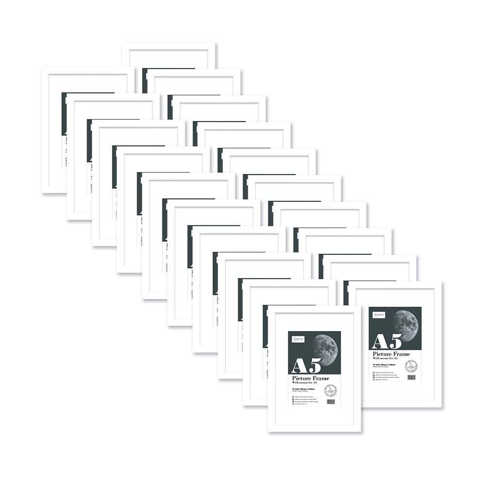 Almost Frameless A5 White Picture Frame Set of 20, Display A6 Pictures with Mount or A5 Without Mount Gallery Wall, Poster, Photo, Artwork, or Print, White — image 1